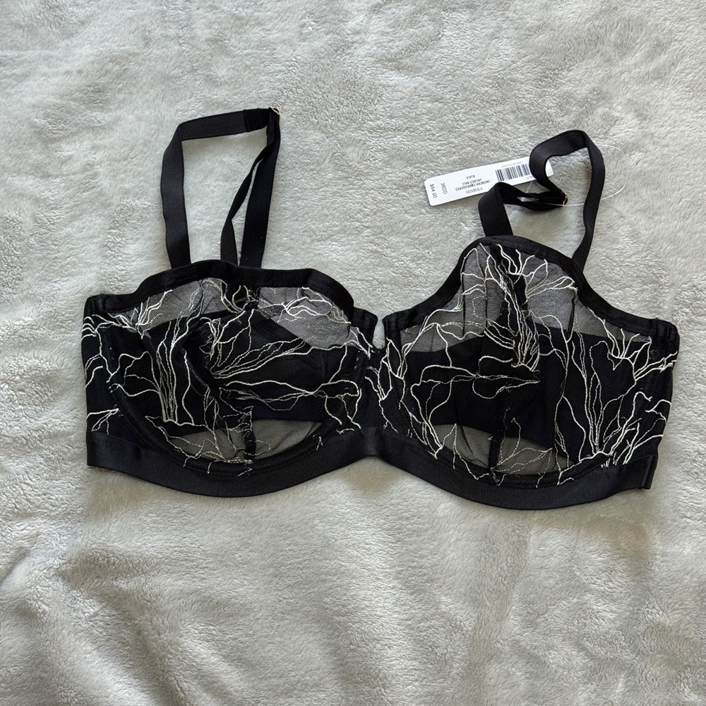 Soma Black Sheer Embroidered Balconette Bra with White Stitching - Picture 5 of 5
